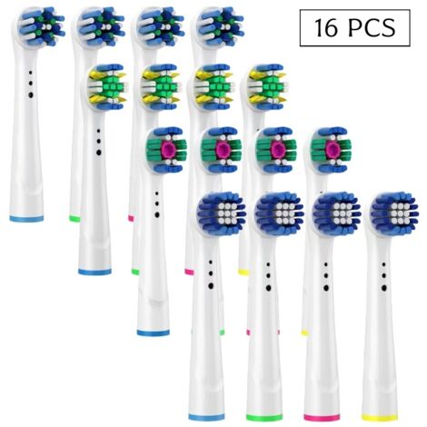 Compatibles avec les têtes de brosse à dents électriques Oral-B Braun, têtes de brosse à dents adaptées aux Oral-B Pro1000/2000, 4 Sensitive, 4 Precision, 4 Floss, 4 Cross (blanches, 16 pièces)