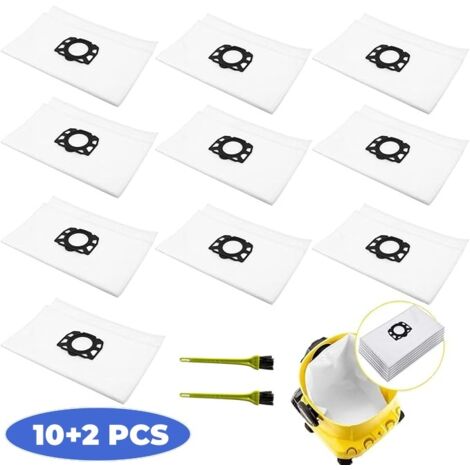 Lot de 10 sacs filtrants en polaire pour aspirateur Kärcher WD4/WD5/WD6/MV4/KD3/WD3 - compatibles avec l'aspirateur eau et poussière Kärcher - sacs filtrants avec 2 brosses