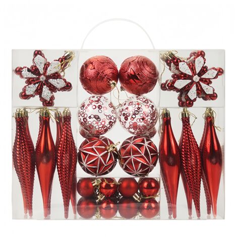 Lot de 40  de Noël en plastique incassable- Pour sapin de Noël, vacances, mariage, fête - Rouge