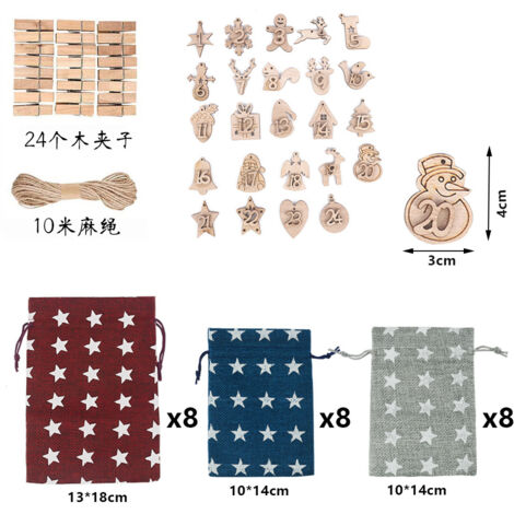 Calendrier De L'Avent à Remplir - 24 Sachets En Toile De Jute 15x10 Cm - Avec Ficelle Et Pinces - Rouge