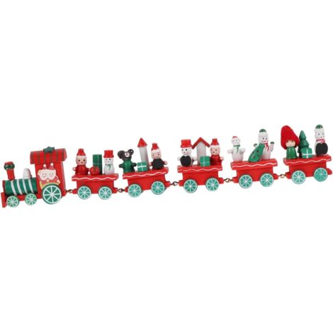 Train De Noël En Bois Avec 6 Wagons 38cm Décorations De Noël Rouges Et Blanches