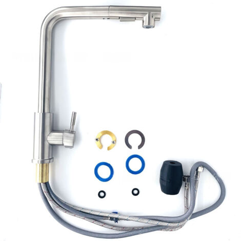 Robinet de Cuisine en Acier Inoxydable Massif Brossé avec Bec Extractible Haute Pression (1/4)