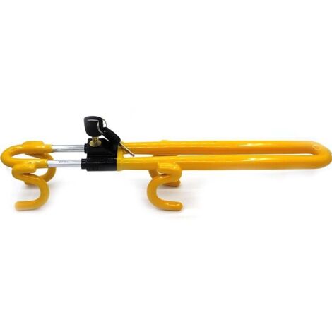 Verrou de volant à double barre, verrouillage de direction, empêche les voleurs de voler votre voiture, antivol de vol, dispositif antivol, ajustement universel, haute visibilité,2 Clés(Jaune)