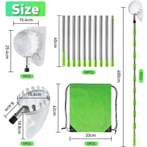 4M Cueille Fruit Telescopique, Ramasse Pomme INOX et Sac de Rangement