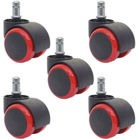 Lot de 5 roulettes pivotantes pour chaise, 50 mm, en plastique polyuréthane rouge (1/5)