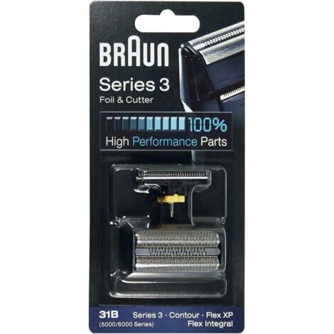 Pièce de rechange Braun 31B pour rasoir électrique, compatible avec les rasoirs de la série 3 (anciennes générations, séries 5000/6000), Contour, Flex XP et Flex Integral, noir.