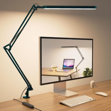 SKYLEO Lampe de Bureau LED Lampe Architecte - 5 Modes de Couleur X 11 Niveaux de Luminosité - 1300LM - Bras Pivotant Réglable - Fonction Minuterie et Mémoire - 12W Desk Lamp - Vert (1/4)