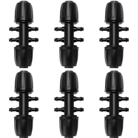 Noir 6 Pièces 13/16 mm à 4/7 mm Connecteur de Tuyau en T Barbelé, 6-Voies Raccord de Tuyau D'Irrigation, Connecteur d'Irrigation Goutte à Goutte à 6-Voies pour Jardin, Pelouse