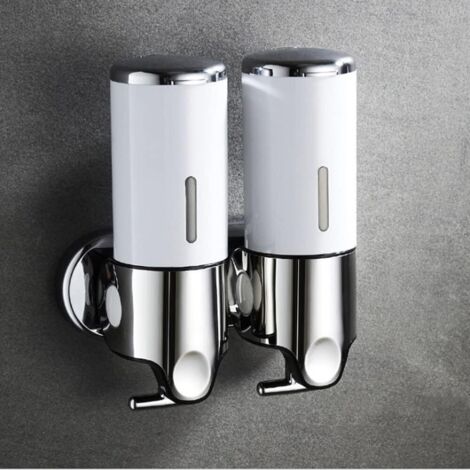 Distributeur et rangement mural pour salle de bain à 2 compartiments - Peut contenir du shampooing, du savon, de l'après-shampoing et du gel douche, adapté pour salle de bain, cuisine et hôtel (blanc)