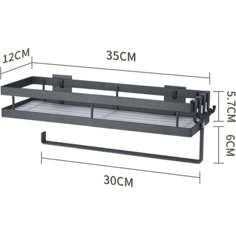 Étagère à épices murale sans perçage – Acier inoxydable anti-rouille – 35 cm x 12 cm x 5,7 cm – 4 crochets amovibles pour rangement