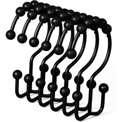 Anneaux de rideau de douche, crochets en métal antirouille faciles à glisser, double anneau de douche, crochets de rideau de douche en acier inoxydable, lot de 12 crochets, noir mat (1/5)