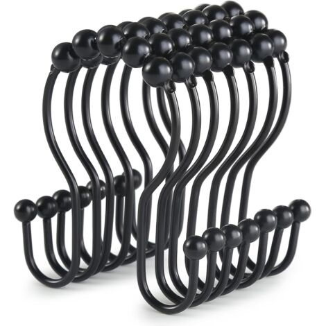 Crochets de rideau de douche, 12 anneaux de rideau de douche, crochets en acier inoxydable noirs, anneaux de rideau de douche antirouille, glissement en douceur et résistance à la chute pour rideaux d