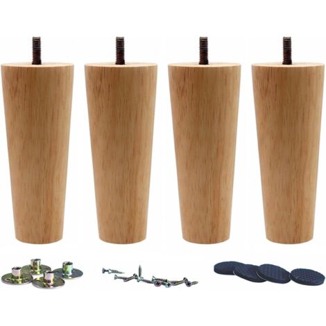 Pieds de canapé, fauteuil, coussin d'assise, canapé deux places, table, meuble de rangement, pieds en bois massif ronds (6 pouces droits, ensemble de 4 pièces)
