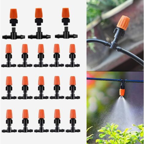 Buse de brumisation à trois voies 1/4 pouce (environ 0,6 cm), 50 micro-émetteurs réglables, pièces et accessoires d'irrigation goutte-à-goutte, adaptés pour pelouse de cour, serre et irrigation de lég