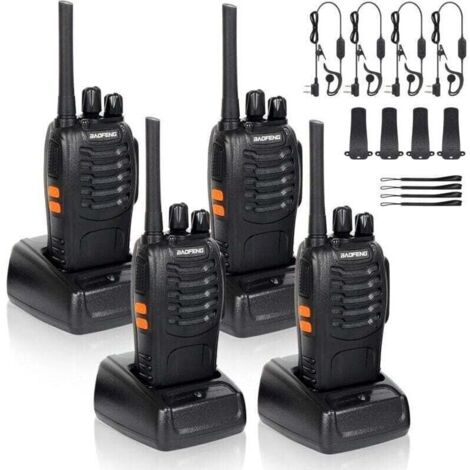 4 x talkieswalkies radio à deux canaux 400470 MHz talkieswalkies avec écouteurs d'origine émetteur FM radio portable rechargeable 16 canaux noir