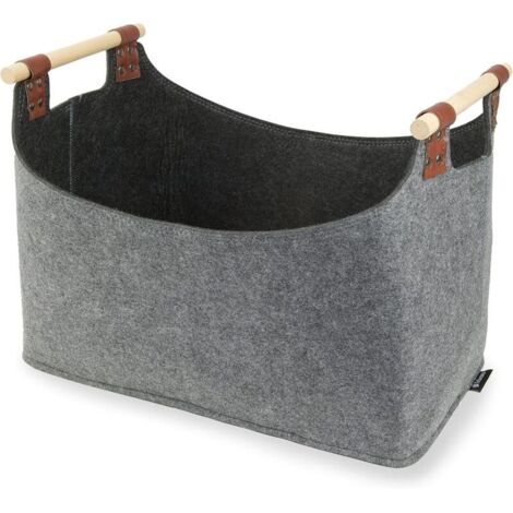 Panier à Bûches, Grande Panier en Feutre Buche avec 2 Poignées Panier de Rangement Bûches Pliable Sac à Bûches en Feutre pour Bois de Cheminée, Bois, Journaux, Jouet(gris foncé)