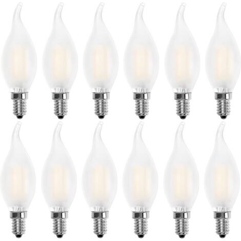 Ampoule LED E14 Flamme,Forme de Bougie,Blanc Chaud 2700K,4W Equivalence Incandescence 40W,400lm, Lot de 12 [Classe énergétique A+]