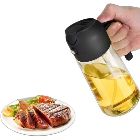 Distributeur d'huile, flacon d'huile 2 en 1 avec vaporisateur pour huile d'olive et vinaigre, 470 ml, pour la cuisine, le barbecue et les salades - noir (1/5)