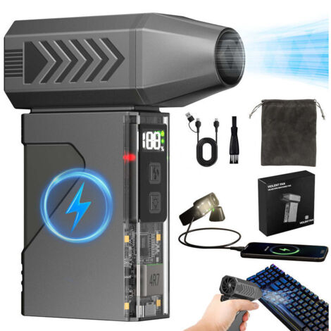 Pistolet à Air Comprimé Polyvalent avec Moteur 180 000 tr/min, Pour Nettoyage (Clavier, PC, Voiture, Neige) et Allumage Rapide Barbecue, Doté d'une Power Bank 10 000 mAh et d'un Éclairage LED Intégré