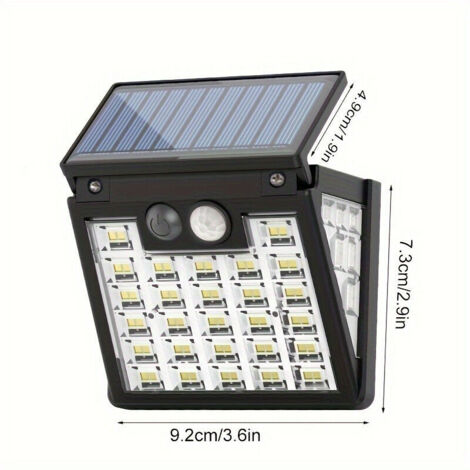 Applique Murale Solaire 72 LED avec Détecteur de Mouvement – Éclairage Extérieur à 3 Modes, Diffusion sur Trois Côtés pour Jardin, Terrasse et Patio