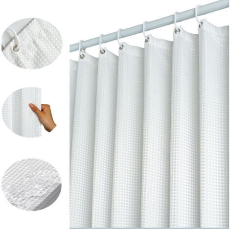 100x180CM (Blanc) Rideau de Douche Gaufre avec Anneaux en Métal Rideau de Douche Baignoire Anti Moisissure Tissu Rideau Salle de Bain Robuste pour Baignoire Cabine de Douche, Ourlet Lesté