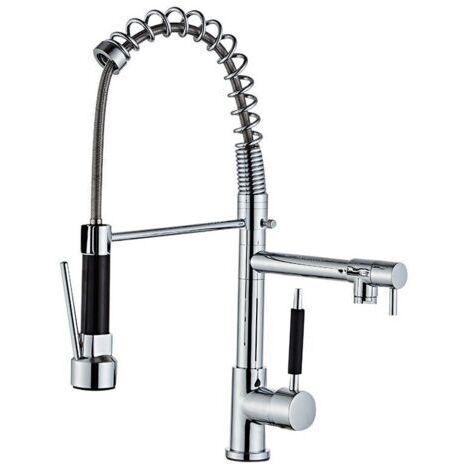 Robinet Cuisine,Robinetterie à Ressort Mitigeur Cuisine,Pivotant à 360°,Froid & Chaud Disponible, Laiton chromé. (1/5)
