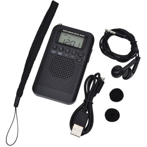 (103x60x15mm)Radio Portable Mini Radio de Poche avec Haut-Parleur FM/AM Numérique Stéréo DSP Récepteur avec Réveil et Minuterie pour Maison et l'extérieur Marche Radio Personnel avec Ecouteurs