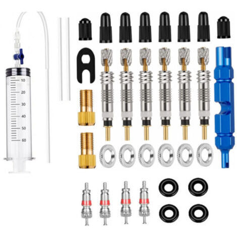 33pcs-Seringue de Mastic de vélo Tubeless et Outil de Retrait de Valve Presta avec Presta Valve Cores Obus Valve Presta Compatible avec Le kit de Montage Tubeless de Stans Sealants 60ML (1/5)