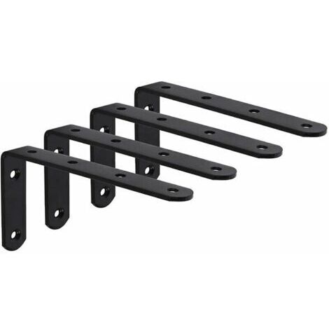 （ 125 X 75 X 3mm  4Pcs Noir）Equerre Étagère Murale avec Vis Support Étagère Mural Support en forme de L Équerre de Fixation pour Étagère Déco Cuisine Chambre Meubles Suspendus Placard