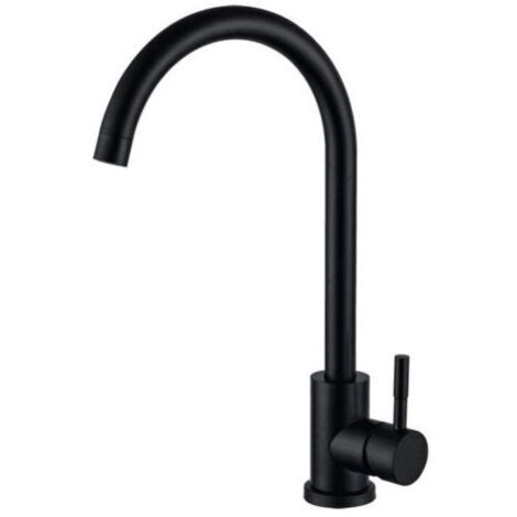Robinet de cuisine pivotant à 360° (noir mat) - Mitigeur d'évier monocommande en acier inoxydable avec bec pivotant à 360° (1/5)