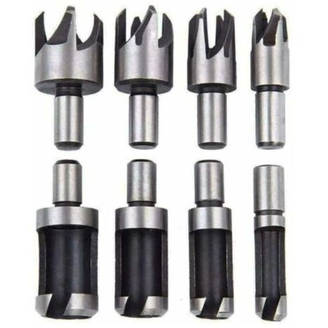 Lot de 8 Fraise Bouchonner Bois Mèche Bouchon Bois Foret Faire Cheville Outil de Coupe pour Faire une Bois Bouchon Cheville Tourillon Goujon Tenon Dowel