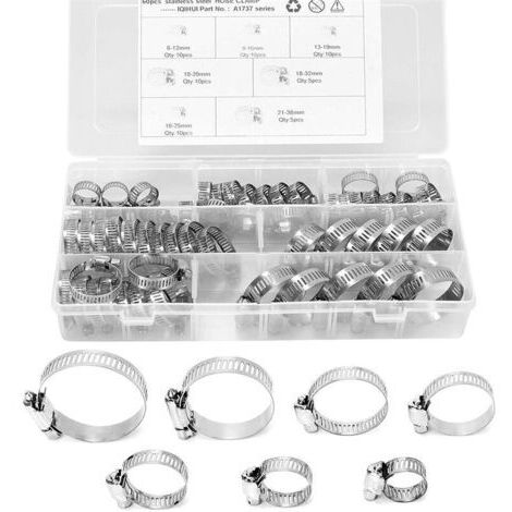 60 Pièces Collier Serrage Inox 6-38mm Colliers de Serrage Acier Réglable Tuyau Clips Ajustable Assortiment de 7 Tailles pour Famille Tuyau d'Eau Réservoir Tube d'Automobiles