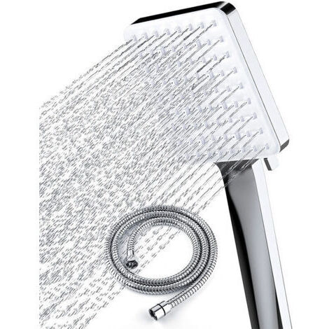 Pommeau de Douche Haute Pression avec Tuyau de 1,5 m Pommeau Douche Economie Deau avec 6 Modes de Douche Réglable Universelle Grande Douchette Douche, Carrée Chromés (1/5)