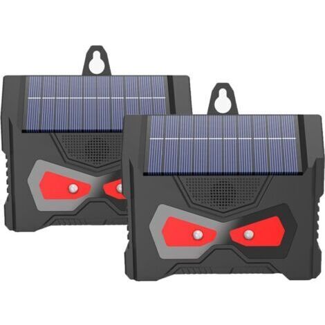 Repulsif Chat Ultrason(Lot de 2),œil de Prédateur à Energie Solaire avec Deux Lumières Clignotantes Rouges,Répulsif Imperméable de Jardin ou de Ferme pour Chats,Renards,Oiseaux ou Mouffettes