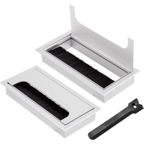 2 Pièces Passe Câbles Encastrables Bureau, 80x80 mm Sortie de Câble pour Encastrer sur Table de Bureau, Organisateur de Cables, avec Joint Brosse, 10 Pièces Serre-câbles