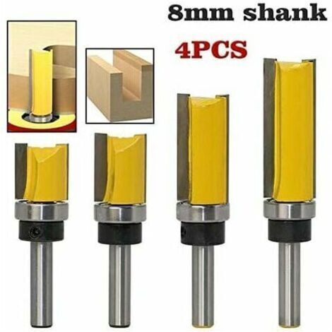 4PCS Fraise à copier, Routeur de Fraise à Bois queue 8mm lame 38mm en Acier Allié Haute Qualité pour travail du bois Massif/Panneau de Particules/ MDF à la main, jaune