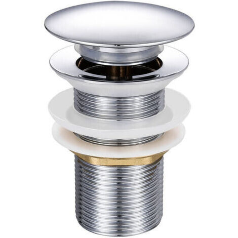 Bonde de Lavabo Pop-up sans Trop-plein, Vidage Clapet Push Open Pour Lavabo en Laiton, Chromé G 1-1/4" (1/5)