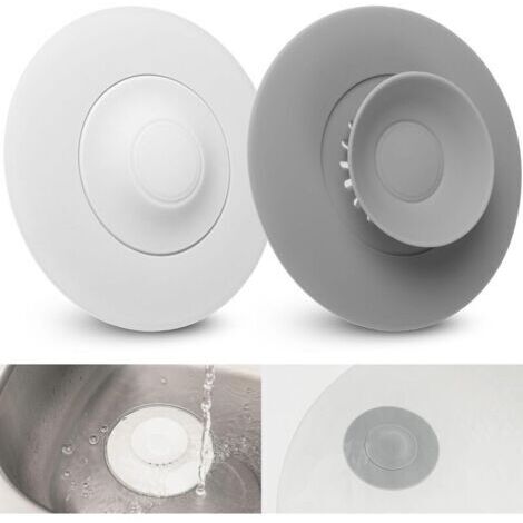 Bouchon d'Écoulement Universel, 4 Unités, Ø 10 cm, Blanc + Gris, Silicone, Filtre Intégré pour Restes de Nourriture et Cheveux, Drains jusqu'à Ø 80 mm pour Évier, Lavabo, Baignoire, Filtres de Vidage