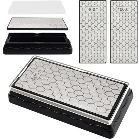 Diamant Double Face Pierre Aiguiser (Grain 400/1000, 185x92x40mm ), Aiguiseur Couteaux Pierre Aiguiser d'Abeille avec Base Antidérapante Couteaux Ciseaux Outil d'Affûtage Cuisine d'Extérieur