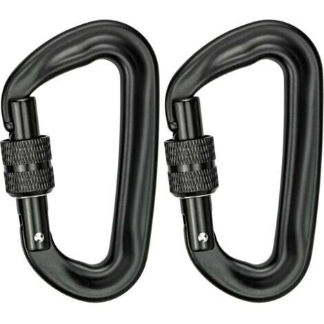 2Pcs Mousqueton Escalade 12KN (1200KG) Robustes Mousqueton Aluminium Mousqueton à Verrouillage en Forme de D pour Hamacs Balançoire de Yoga Camping Porte-clés Chiens de Serrure (Noir)
