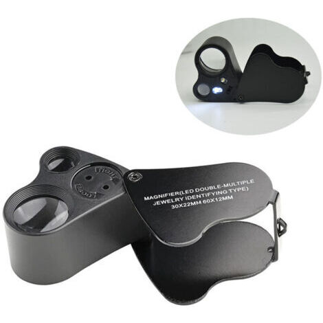 (Noir),30 X 60 Loupe Bijoutier, LED Loupe Eclairante Horloger, Gemmes Bijoux Pierres Timbres Pieces Montres Loisirs Antiques ModèLes Poche Monocle Loupe Grossissante Verre 30 X 60 mm