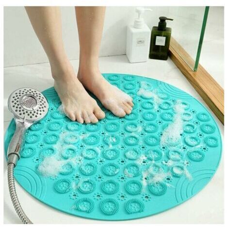 (55x55cm)PVC Tapis de Bain de Massage Rond Tapis Douche Antidérapant Tapis de Salle de Bain Antibactérien Tapis de Douche Lavable en Machine Tapis de Baignoire avec Trous de Drainage et Ventouses