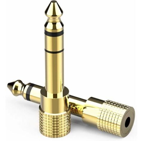 Adaptateur Jack 6.35mm Mâle vers 3.5mm Femelle Audio Jack, 3.5 to 6.35 mm Plaqué Or Adapter pour Guitare Piano Amplificateur Chaîne Smartphone - Lot de 2