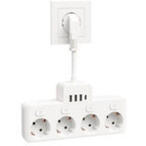 Multiprise avec USB C, Multiprise 4 Prises avec Interrupteur Individuels, Protection Contre Les Surtensions, 4000W 16 A