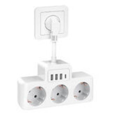 7 en 1 Multiprise Electrique 3 Prises, Multiprise Murale avec 3 Prises AC et 4 Ports USB, Prise USB Secteur Multiple avec Cordons Court