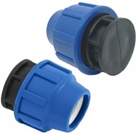Raccords de tuyau d’eau-2 pièces – Bouchon 32 mm – Raccord de plomberie de compression PN16 - Stop de 25mm – connecteur compatible avec tuyaux en polyéthylène PE 80 et PE100