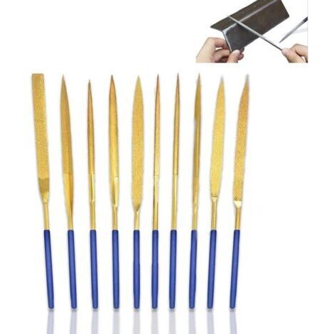 Jeu de 10pcs Mini Limes a Aiguilles en DiamantéE, Lot de Petites Diamant Lime en MéTal pour Le PonçAge Manuel du Bois, de La Bijouterie, du Plastique et du Bricolage en MéTal (140mm)