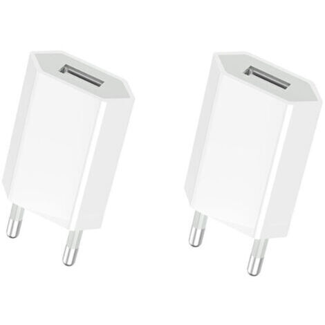 (2 Packs) Chargeur Rapide USB Adaptateur de Prise Universel (5W 5V 1A) adapté aux Voyages compatibilité avec iPhone Apple Samsung Galaxy Pixel Nexus Huawei Xiaomi HTC Sony LG - Blanc