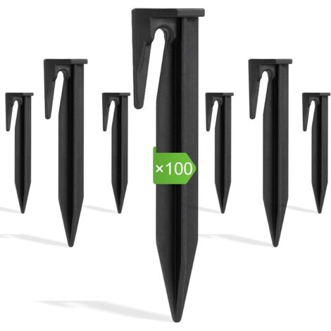OFFCUP Piquet Fil Robot Tondeuse, 100pcs Piquets de Fixation pour Câbles Périphériques, Accessoires pour Tondeuses à Gazon Crochet Pour Robot Tondeuse pour Fixation Câble de Délimitation(Noir)