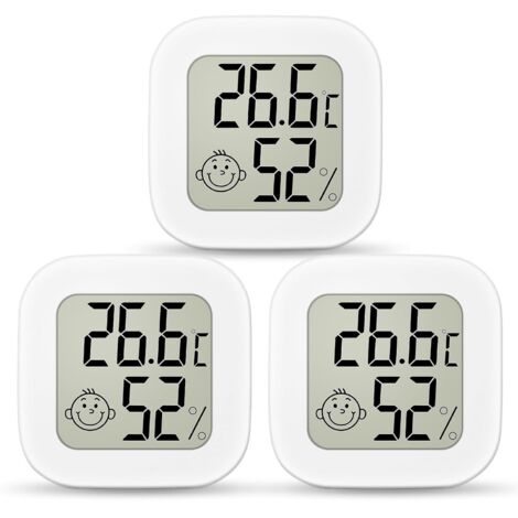 Thermomètre Hygromètre Interieur, 3PCS Mini LCD Termometre Maison, Moniteur de Température et Humidimètre Indicateur du Niveau de Convient pour Les Chambres D'enfants, Maison, Bureau (Blanc) (1/5)